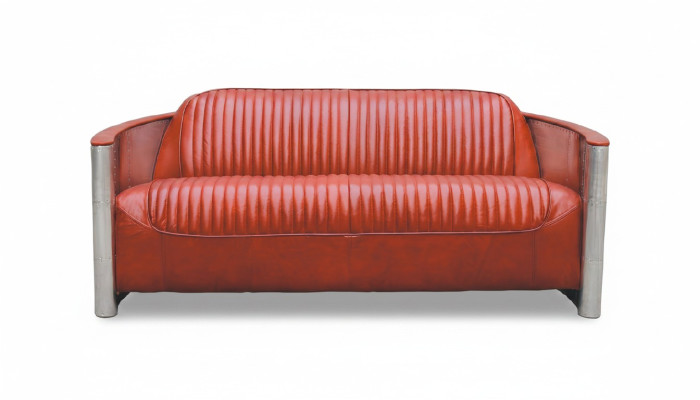 Conception de canapé en cuir véritable conception vintage canapé triple en aluminium 3 places Bordaux