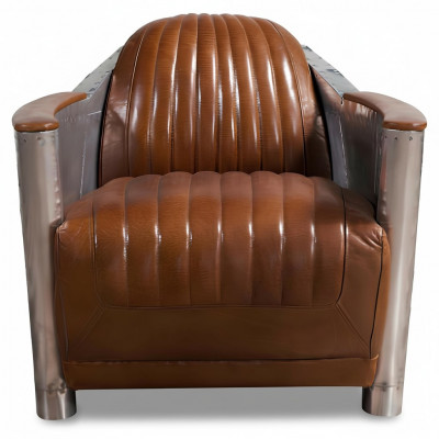 Fauteuil Cuir véritable Canapé Canapé club Lounge Rétro Aviateur Vintage Aluminium Avion