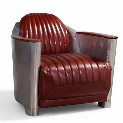 Canapé fauteuil cuir véritable Canapé club Salon rétro Aviateur vintage Avion en aluminium
