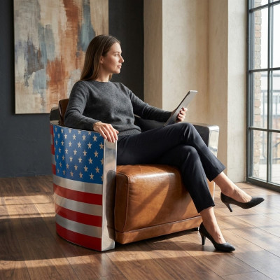 Cuir véritable chaise design vintage chaise Rocket Union Jack Vintage