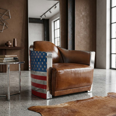 Cuir véritable chaise design vintage chaise Rocket Union Jack Vintage