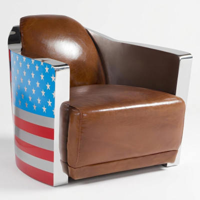 Cuir véritable chaise design vintage chaise Rocket Union Jack Vintage