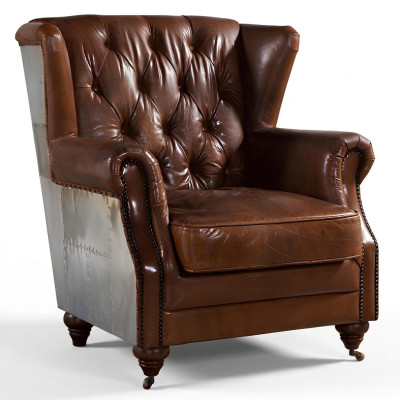 Fauteuil à ailes - Beau fauteuil Chesterfield vintage à oreilles avec accoudoirs de club