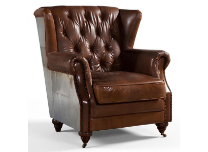 Fauteuil à ailes - Beau fauteuil Chesterfield vintage à oreilles avec accoudoirs de club
