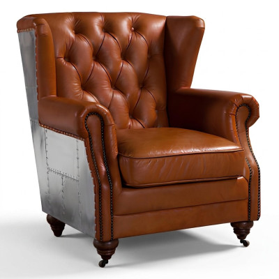 Fauteuil à oreilles en cuir véritable vintage, Fauteuil Cigar Fauteuil TV Fauteuil en cuir.