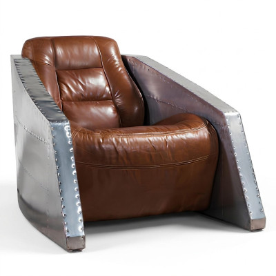 Fauteuil club en cuir design Avion Fauteuil club en cuir Vintage Aviateur