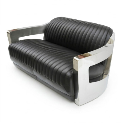 Canapé en cuir canapé trois places canapé Aviator Avion Mobilier en aluminium Vintage.