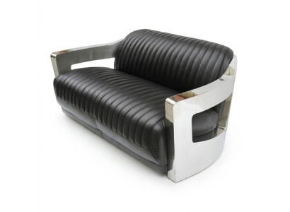Canapé en cuir canapé trois places canapé Aviator Avion Mobilier en aluminium Vintage.
