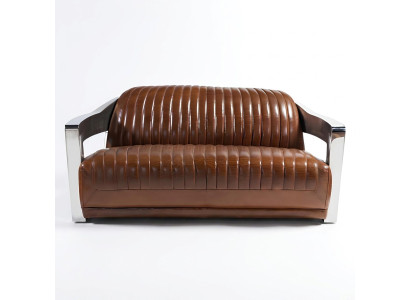 Canapé en cuir véritable, canapé design en cuir 3 places, canapé vintage en aluminium métallique.