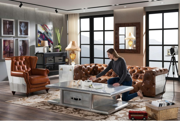 Canapé en cuir Canapé 3 places Mobilier en cuir vintage Canapé trois places Canapé en aluminium