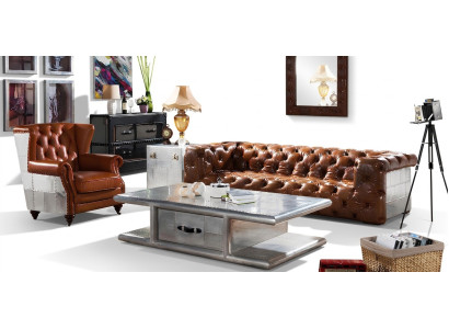 Canapé en cuir Canapé 3 places Mobilier en cuir vintage Canapé trois places Canapé en aluminium