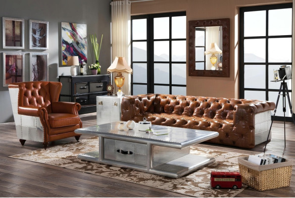 Fauteuil à ailes en cuir véritable, fauteuil vintage Cigar TV