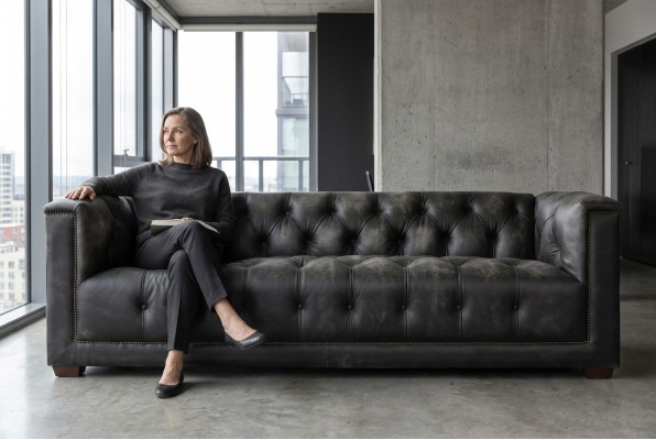 Chesterfield Vintage Canapé en cuir noir shabby en cuir Sofa Couch