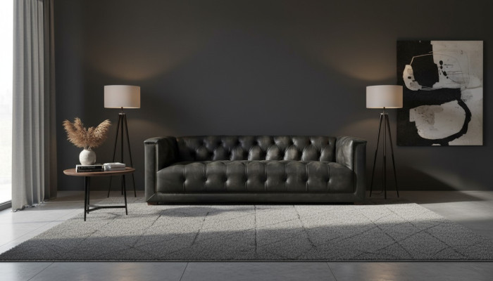 Chesterfield Vintage Canapé en cuir noir shabby en cuir Sofa Couch