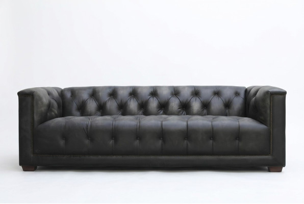 Chesterfield Vintage Canapé en cuir noir shabby en cuir Sofa Couch