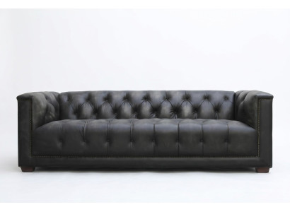 Chesterfield Vintage Canapé en cuir noir shabby en cuir Sofa Couch