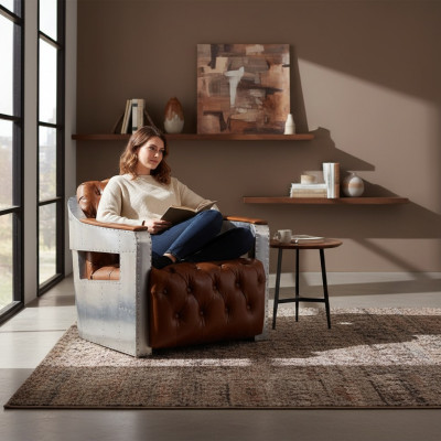 Fauteuil Aviateur Chesterfield Shabby Vintage Fauteuil en cuir Club Lounge Design