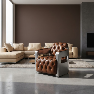 Fauteuil Aviateur Chesterfield Shabby Vintage Fauteuil en cuir Club Lounge Design