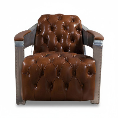 Fauteuil Aviateur Chesterfield Shabby Vintage Fauteuil en cuir Club Lounge Design