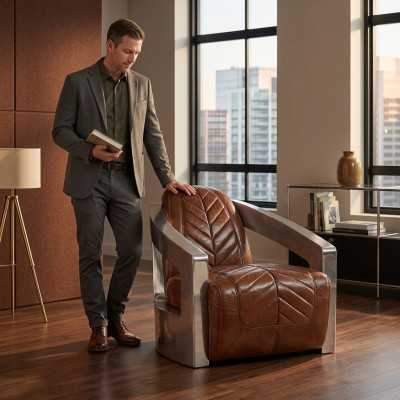 Chaise vintage rétro fauteuil en cuir fauteuil lounge club design meuble de luxe avion