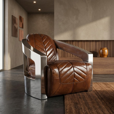 Chaise vintage rétro fauteuil en cuir fauteuil lounge club design meuble de luxe avion