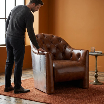 Aviateur Chesterfield fauteuil vintage en cuir fauteuil de salon fauteuil de cocktail vintage