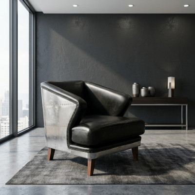 Fauteuil de club en cuir noir Chaise en cuir fauteuil vintage Mobilier Relax