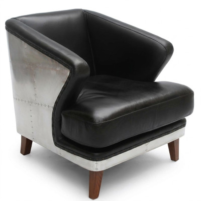Fauteuil de club en cuir noir Chaise en cuir fauteuil vintage Mobilier Relax