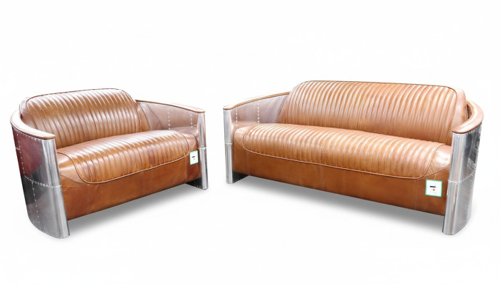 Luxueux Ensemble de canapés en cuir en aluminium vintage Mobilier métallique Canapés Canapés Rembourrage