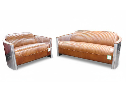 Luxueux Ensemble de canapés en cuir en aluminium vintage Mobilier métallique Canapés Canapés Rembourrage