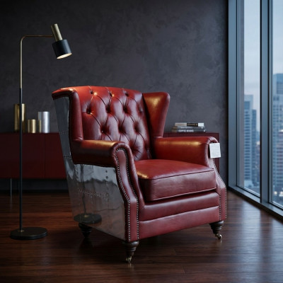 Fauteuil cabriolet en cuir véritable, style vintage Chesterfield, fauteuil TV en cuir, fauteuil en cuir neuf.