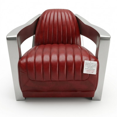 Fauteuil club vintage en cuir rouge en cuir véritable de design rétro siècle de l'aviation