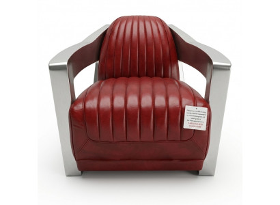 Fauteuil club vintage en cuir rouge en cuir véritable de design rétro siècle de l'aviation