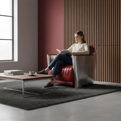 Véritable fauteuil en aluminium en cuir cognac, fauteuil d'aviateur neuf