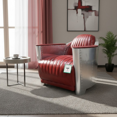 Véritable fauteuil en aluminium en cuir cognac, fauteuil d'aviateur neuf