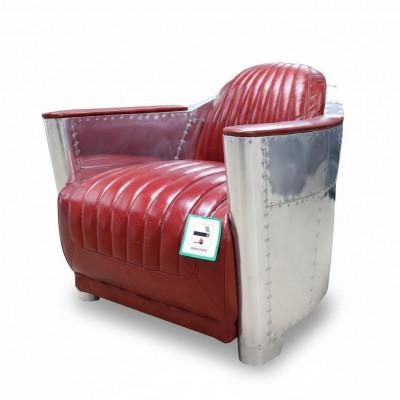 Véritable fauteuil en aluminium en cuir cognac, fauteuil d'aviateur neuf