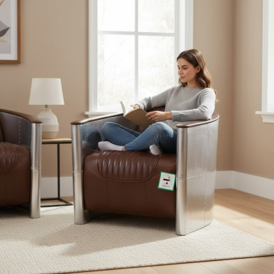 Fauteuil en cuir, fauteuil de club d'aviateur, fauteuil cocktail Art déco et fauteuil TV