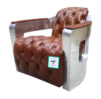 Fauteuil Chesterfield Bouton Fermé Assis Shabby Vintage Tan Authentique