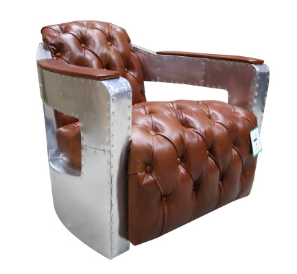 Fauteuil Chesterfield Bouton Fermé Assis Shabby Vintage Tan Authentique