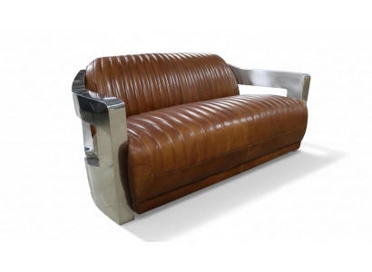 Canapé Vintage Canapé 2 places en cuir de style rétro Cuir véritable Rivets en aluminium Mobilier
