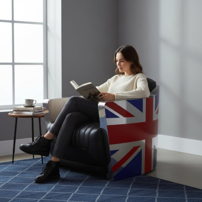 Cuir véritable fauteuil en cuir vintage fauteuil design décoratif Rocket Union Jack Vintage