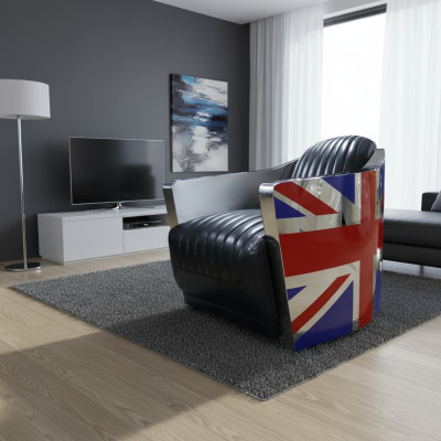 Cuir véritable fauteuil en cuir vintage fauteuil design décoratif Rocket Union Jack Vintage