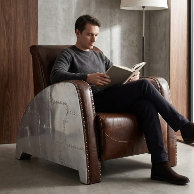 Chaise de cocktail en cuir Chaise en cuir vintage Fauteuil Club Lounge aviateur Canapé meuble