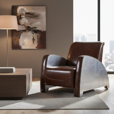 Chaise de cocktail en cuir Chaise en cuir vintage Fauteuil Club Lounge aviateur Canapé meuble