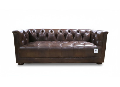 Canapé 3 places Chesterfield 3 places Vintage Brun Canapé en cuir marron usé.