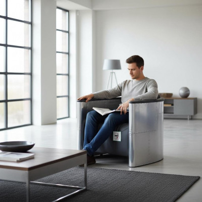 Véritable fauteuil en cuir d'aluminium couleur cognac, fauteuil d'avion décoratif, fauteuil d'aviateur neuf.