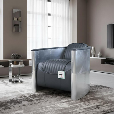 Véritable fauteuil en cuir d'aluminium couleur cognac, fauteuil d'avion décoratif, fauteuil d'aviateur neuf.