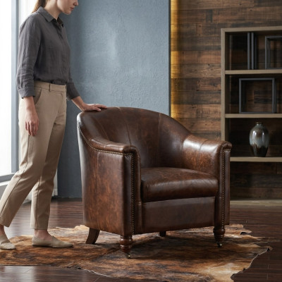 Fauteuil Club en cuir vintage Chaise en cuir Fauteuil Design en cuir véritable Retro Sofa