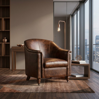 Fauteuil Club en cuir vintage Chaise en cuir Fauteuil Design en cuir véritable Retro Sofa