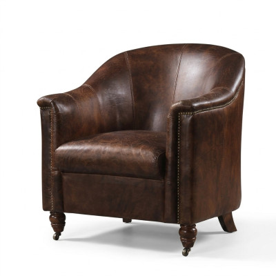 Fauteuil Club en cuir vintage Chaise en cuir Fauteuil Design en cuir véritable Retro Sofa